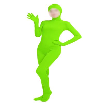 Girls' Women's Full Body Open Face Spandex Unitard Mask Zentai Costume Bodysuit (S, Fluorescent Green)