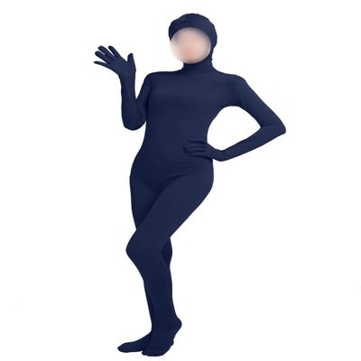 Girls' Women's Full Body Open Face Spandex Unitard Mask Zentai Costume Bodysuit (S, Navy Blue)
