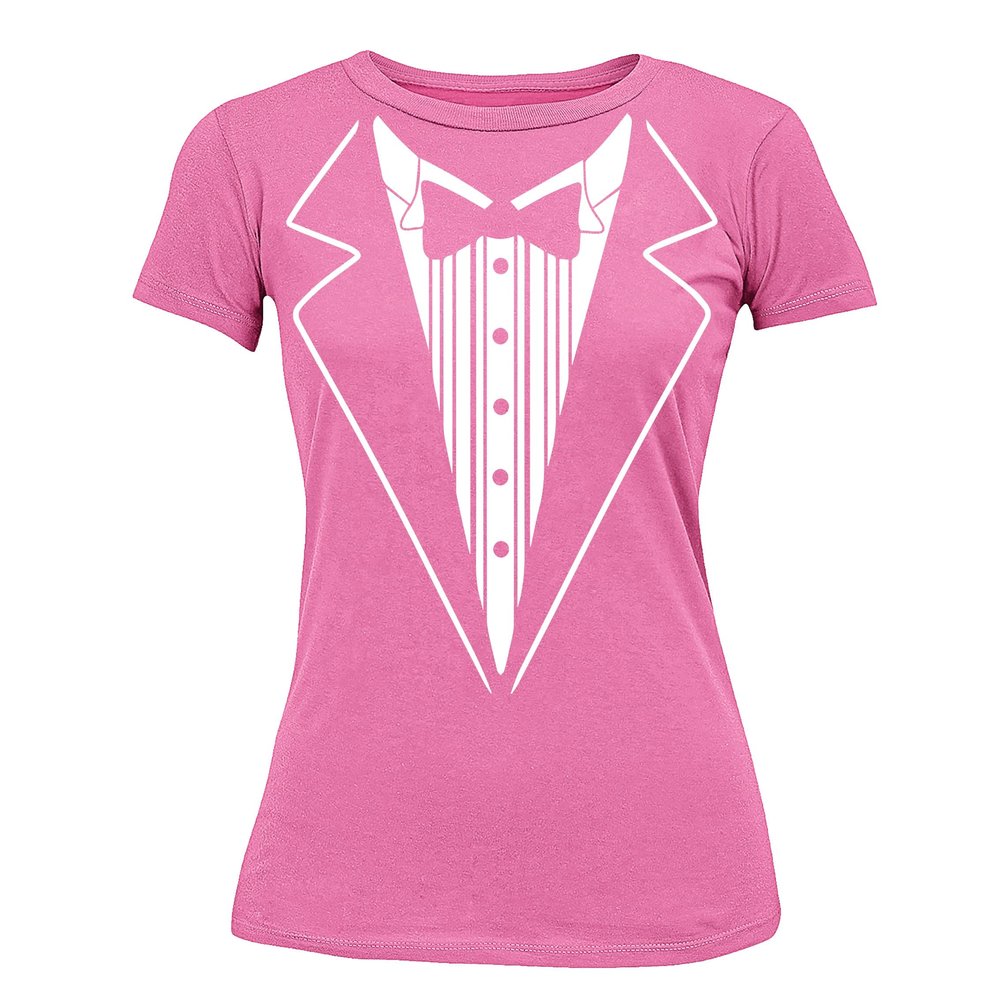 P&B Tuxedo White Funny Women's T-Shirt, M, Azalea Pink