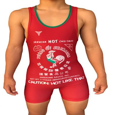 TRI-TITANS Awesome Sauce Sriracha Wrestling Singlet Youths and adult Mens sizes (Adult S: 125lbs-145lbs)