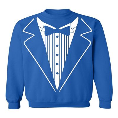 P&B Tuxedo White Funny Crewneck Sweatshirt, 2XL, Royal