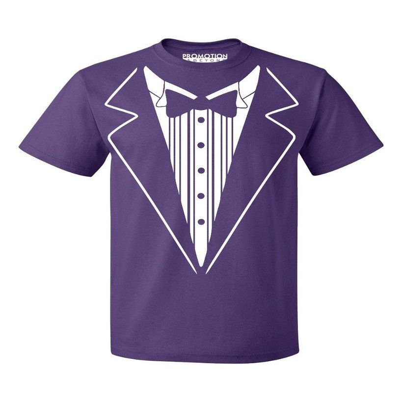 P&B Tuxedo White Funny Men's T-Shirt, L, Purple