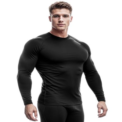 DRSKIN Men's Compression Shirts Top Long Sleeve Sports Baselayer Workout Running Athletic Gym (Round SBB01, L)