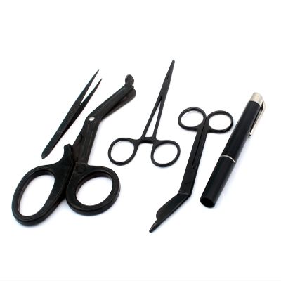 OdontoMed2011 Shears Emt/scissors Combo Pack Black Color Coated Scissors Forceps Pen Light Odm