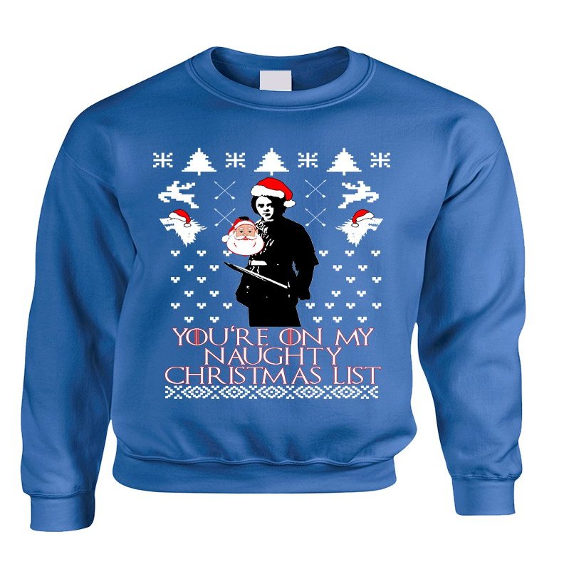 ALLNTRENDS Adult Sweatshirt My Naughty Xmas List Arya Stark Ugly Christmas (XL, Royal Blue)