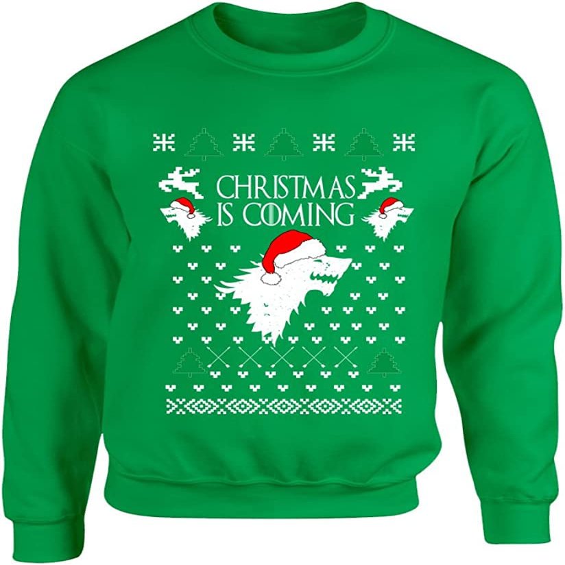 ALLNTRENDS Adult Sweatshirt Christmas Is Coming House Stark Ugly Xmas Gift (XL, Irish Green)