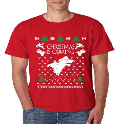 ALLNTRENDS Men's T Shirt Christmas is Coming House Stark Ugly Xmas Tee (2XL, Red)