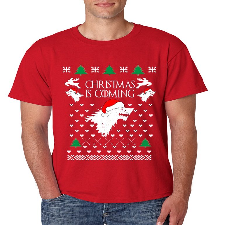 ALLNTRENDS Men's T Shirt Christmas is Coming House Stark Ugly Xmas Tee (2XL, Red)