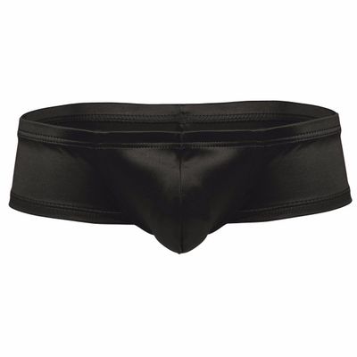 FEESHOW Men's Shiny Low Rise Bikini Briefs Bulge Pouch Cheeky Underwear Swimwear Black X-Large (waistline:30.0-40.0")