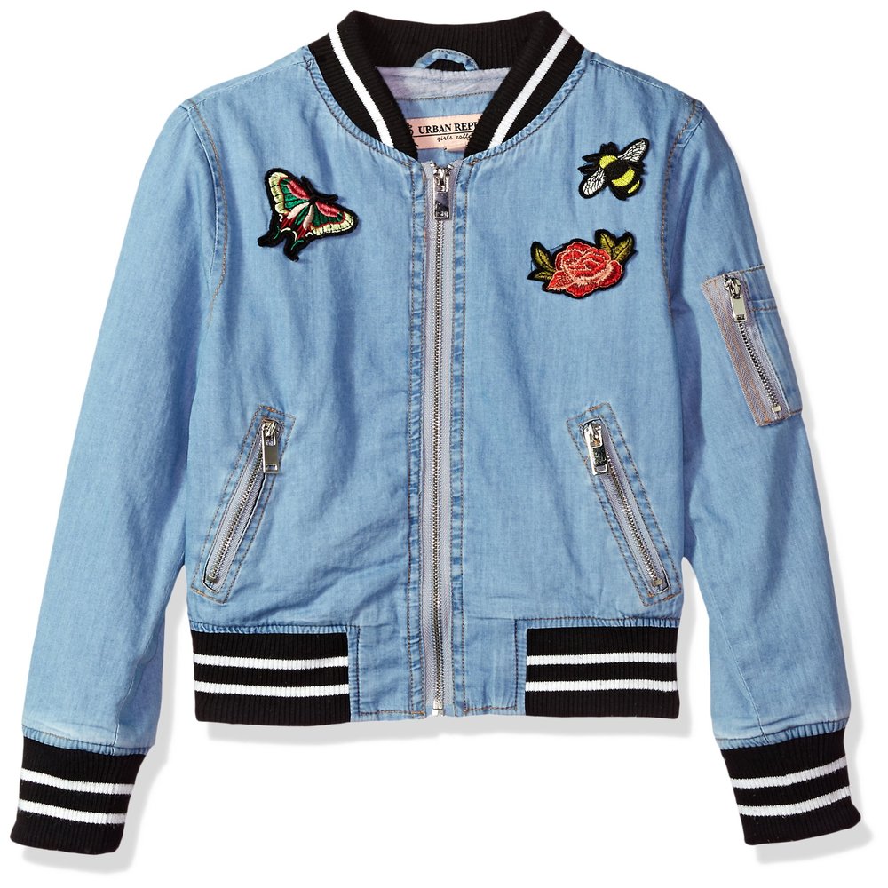 Urban Republic Baby Girls Chambray Bomber Jacket, Light Wash, 18M