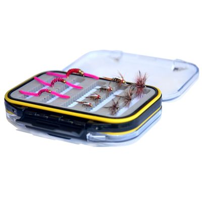 Outdoor Planet Double Side Waterproof Pocketed Fly Box + Assorted Trout Fly Fishing Lure Pack of 10 Fly Lure