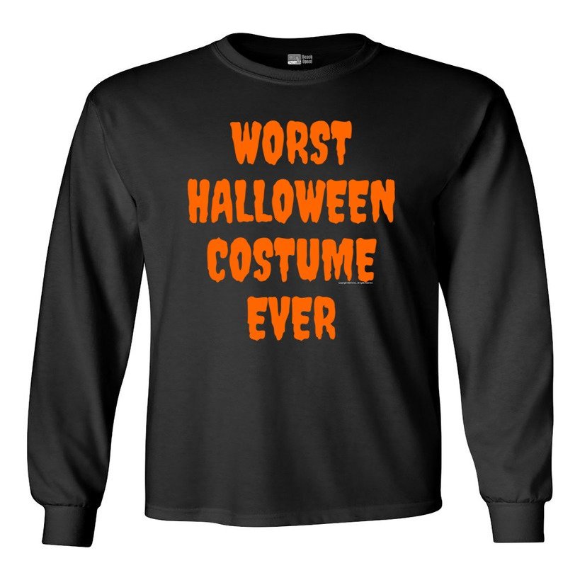 Long Sleeve Adult T-Shirt Worst Halloween Costume Ever Funny (Large, Black w/Orange)