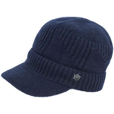 Dahlia Men's Beanie with Visor, Wool Winter Hat, Ribbed, Fleece Lined, Navy