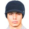 Dahlia Men's Beanie with Visor, Wool Winter Hat, Ribbed, Fleece Lined, Navy view 2