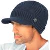Dahlia Men's Beanie with Visor, Wool Winter Hat, Ribbed, Fleece Lined, Navy view 3