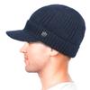 Dahlia Men's Beanie with Visor, Wool Winter Hat, Ribbed, Fleece Lined, Navy view 4