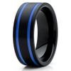 8mm Black Brushed Tungsten Carbide Wedding Band Double Blue Groove Pipe Cut Unisex Ring 11 view 1