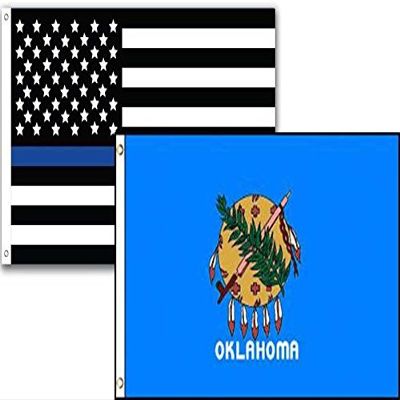 3x5 USA Police Blue Oklahoma State 2 Pack Flag Wholesale Set Combo 3'x5'