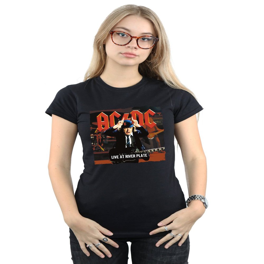 AC/DC Women's Live At River Plate Columbia Records T-Shirt Small Black