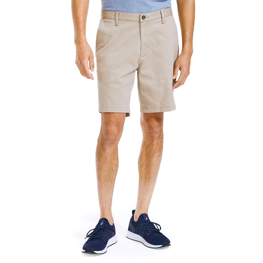Nautica Men's Classic Fit Flat Front Stretch Solid Chino 8.5" Deck Shorts, True Khaki, 30W