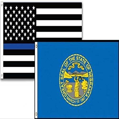 3x5 USA Police Blue Nebraska State 2 Pack Flag Wholesale Set Combo 3'x5'