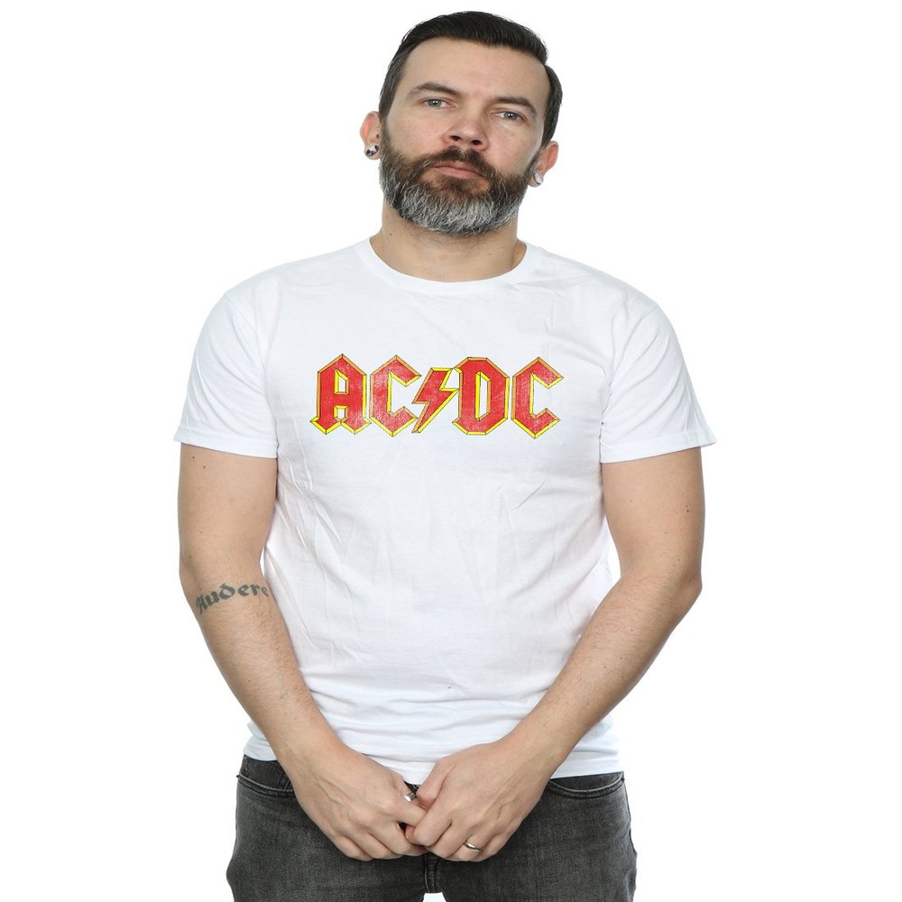 AC/DC Men's Distressed Red Logo T-Shirt XXX-Large White