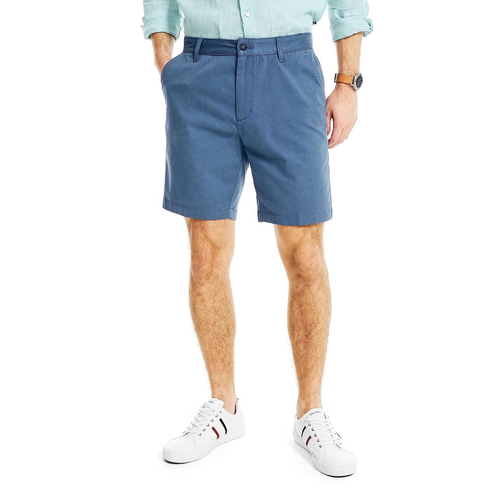 Nautica Men's Classic Fit Flat Front Stretch Solid Chino 8.5" Deck Shorts, Blue Indigo, 42W