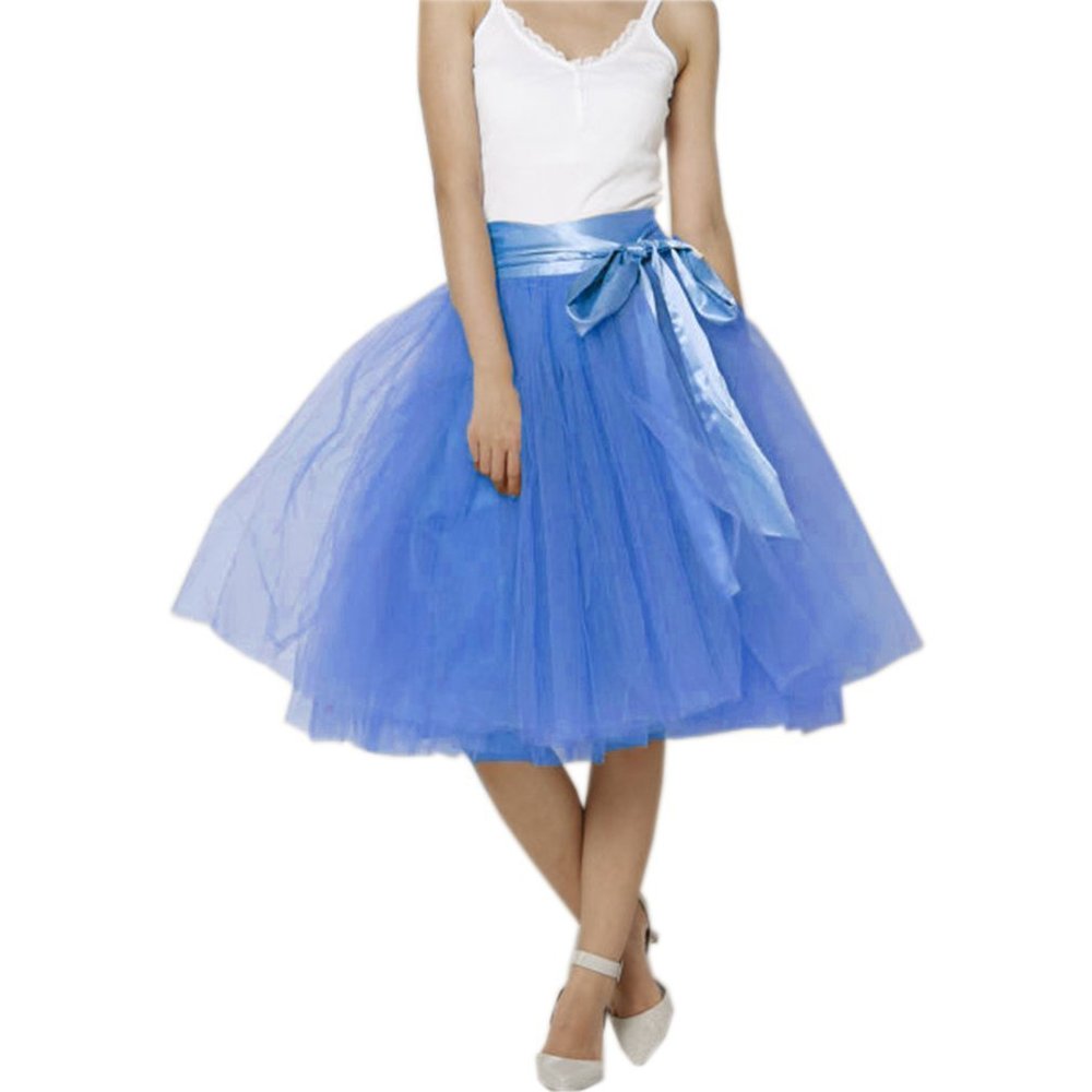 EllieHouse Womens Short Tutu Tulle Skirt with Sash Blue Size 5XL PC06