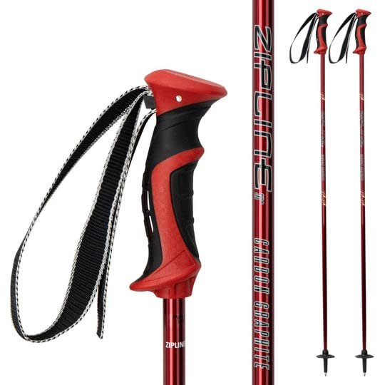 Zipline Lollipop 14.0 Graphite Carbon Composite Ski Poles Lightweight Ergonomic Grip, Vibration Dampening, Groomers and Freestyle. Choice of Skiers (Cherry Red, 42" in./107 cm)