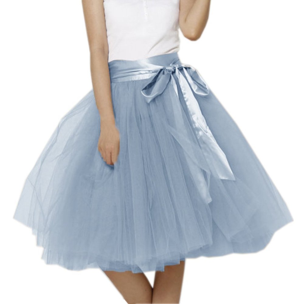 EllieHouse Womens Short Tutu Tulle Skirt with Sash Dusty Blue Size 4XL PC06