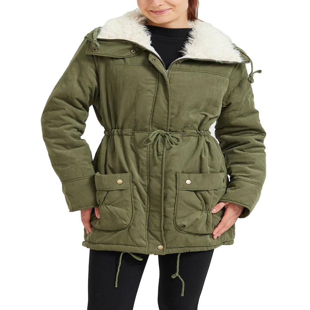 MEWOW Women's Winter Mid Length Thick Warm Faux Lamb Wool Lined Jacket Coat (XXL, ArmyGreen)