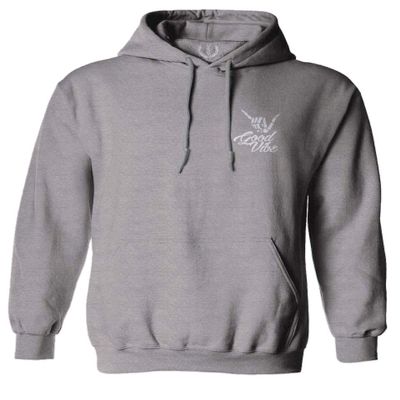 0012. Good Vibe Bones Hand Shaka Cool Vintage Hipster Graphic Sweatshirt Pullover Hoodie (Light Gray, Small)