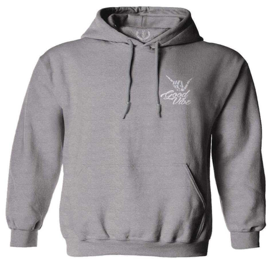 0012. Good Vibe Bones Hand Shaka Cool Vintage Hipster Graphic Sweatshirt Pullover Hoodie (Light Gray, Small)