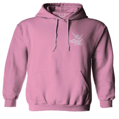 0012. Good Vibe Bones Hand Shaka Cool Vintage Hipster Graphic Sweatshirt Pullover Hoodie (Pink, Small)