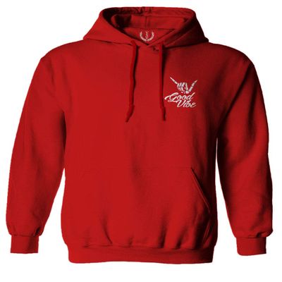 0012. Good Vibe Bones Hand Shaka Cool Vintage Hipster Graphic Sweatshirt Pullover Hoodie (RED, Large)