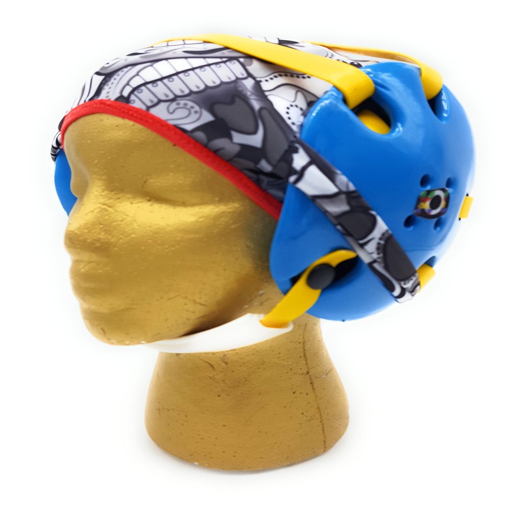 Wrestling Hair Cap - Under The Headgear 4 Strap Style - Day of The Dead - New in 2017! (Red Trim)