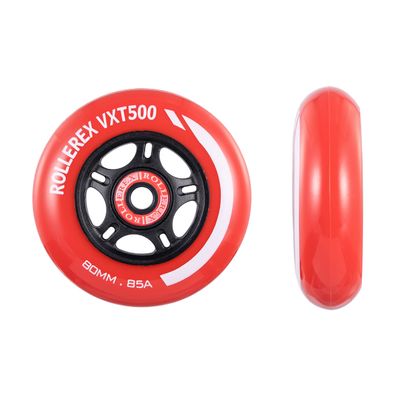 Rollerex VXT500 Inline Skate Wheels 2-Pack (Optional Bearings, Spacers and Washers) - Durable Replacement Roller Blade Wheels for Indoor & Outdoor Skating (Rocket Red, 80mm)