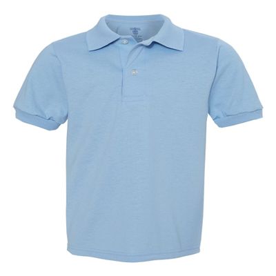 Jerzees Boys' SpotShield Short Sleeve Uniform Polo (2-Pack), Light Blue, Medium