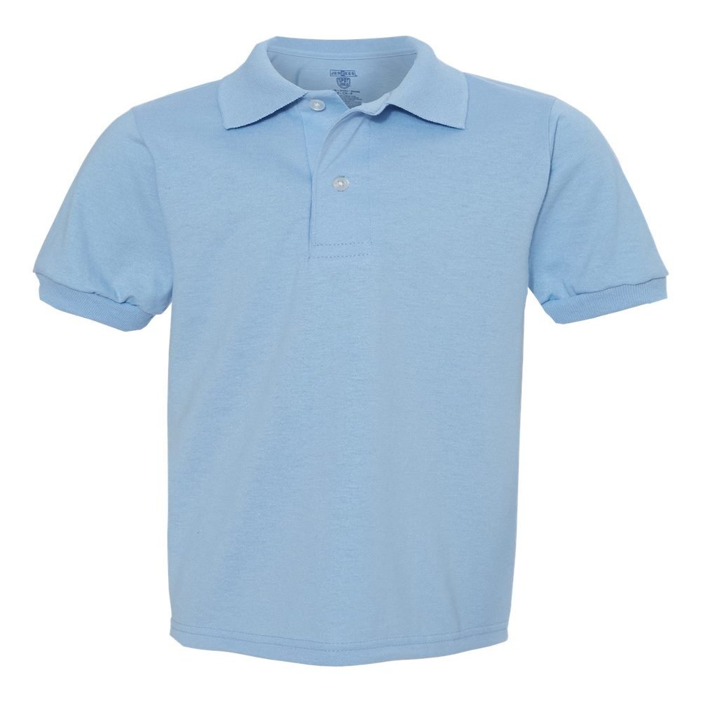Jerzees Boys' SpotShield Short Sleeve Uniform Polo (2-Pack), Light Blue, Medium