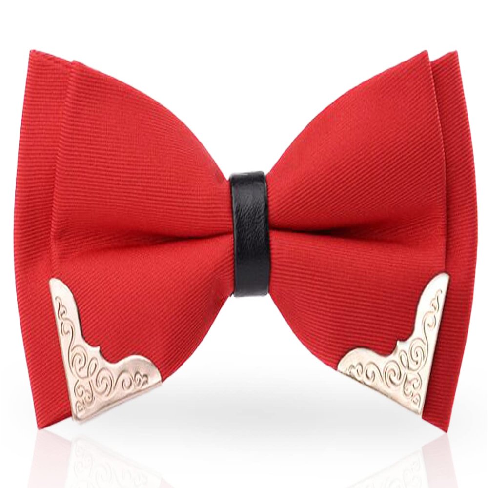 MENDENG Red Bow Ties for Men Gold Metal Christmas Wedding Bow Tie Groomsmen