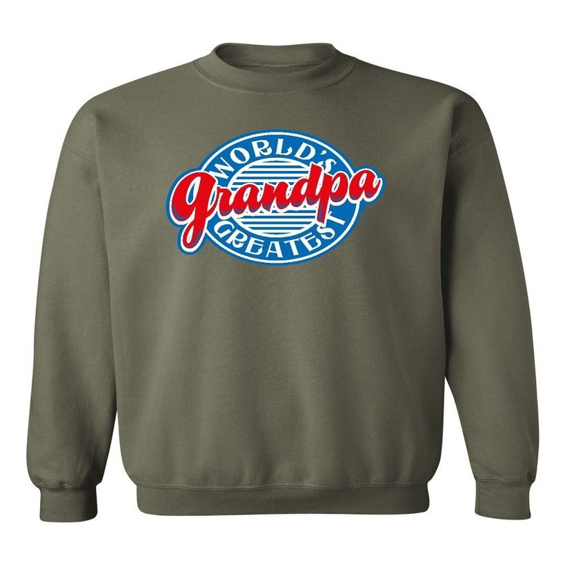 P&B World's Greatest Grandpa Funny Crewneck Sweatshirt, XL, Military