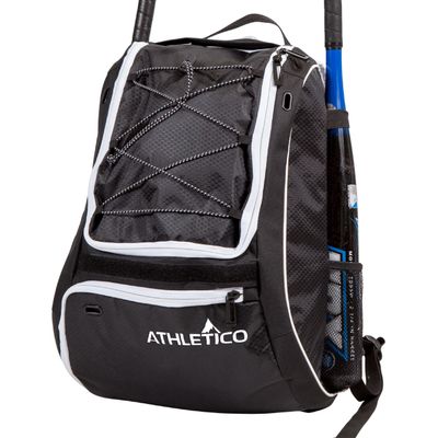 Athletico Baseball Bat Bag - Backpack for Baseball, T-Ball & Softball Equipment & Gear for Youth and Adults | Holds Bat, Helmet, Glove, Shoes | Separate Shoe Compartment, Fence Hook (Black)