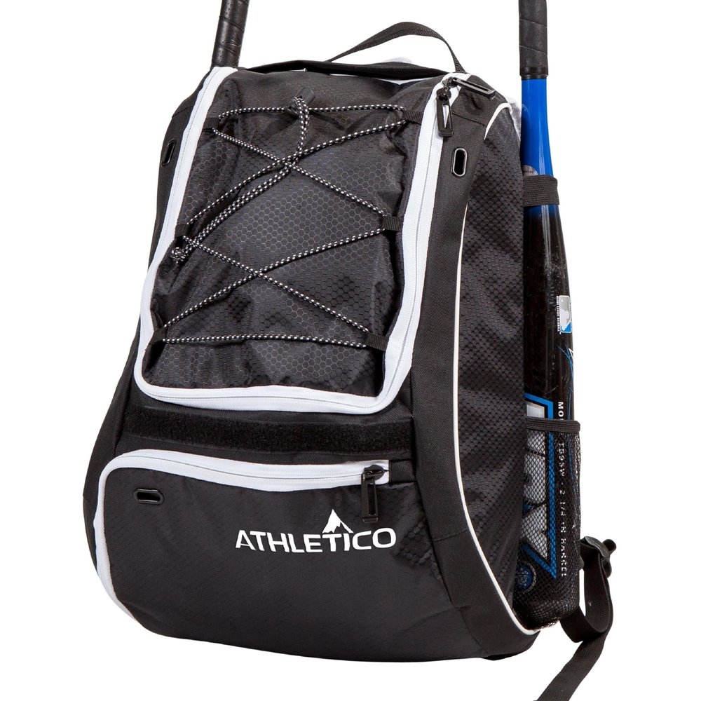 Athletico Baseball Bat Bag - Backpack for Baseball, T-Ball & Softball Equipment & Gear for Youth and Adults | Holds Bat, Helmet, Glove, Shoes | Separate Shoe Compartment, Fence Hook (Black)
