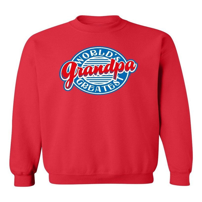 P&B World's Greatest Grandpa Funny Crewneck Sweatshirt, S, Red