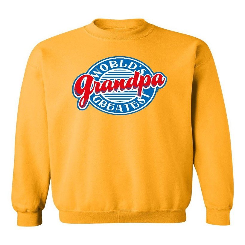 P&B World's Greatest Grandpa Funny Crewneck Sweatshirt, S, Gold