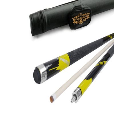 Champion Spider Yellow Billiards Maple Pool Cue Stick 18 oz, Black Pool Cue Case, Champion Glove