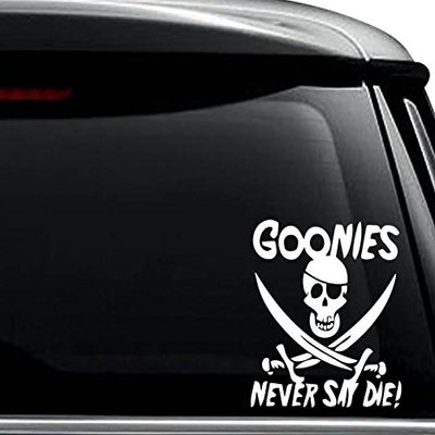 Goonies Never Say Die Decal Sticker For Use On Laptop, Helmet, Car, Truck, Motorcycle, Windows, Bumper, Wall, and Decor Size- [20 inch] / [50 cm] Wide / Color- Matte White