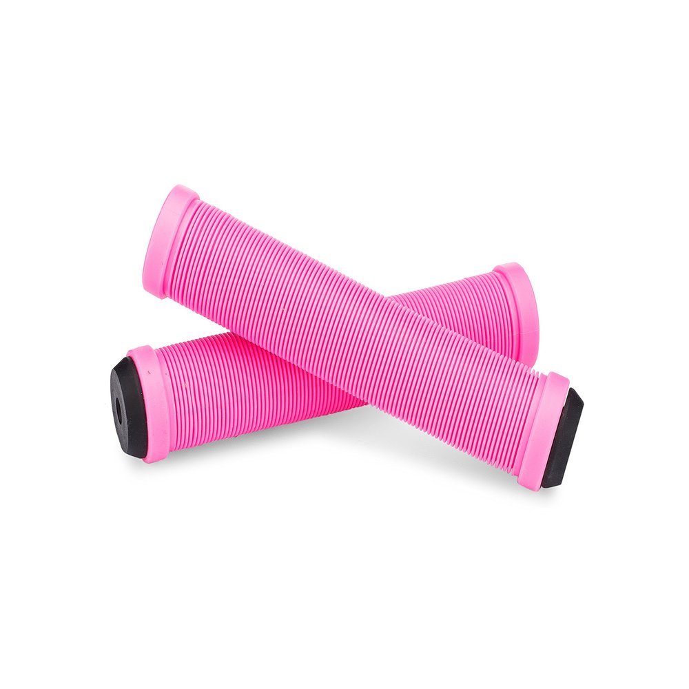 25NINE Ronin Grip Without Flange - Flangeless BMX Bike and Scooter Handlebar Grips with End Plugs - Bright Pink