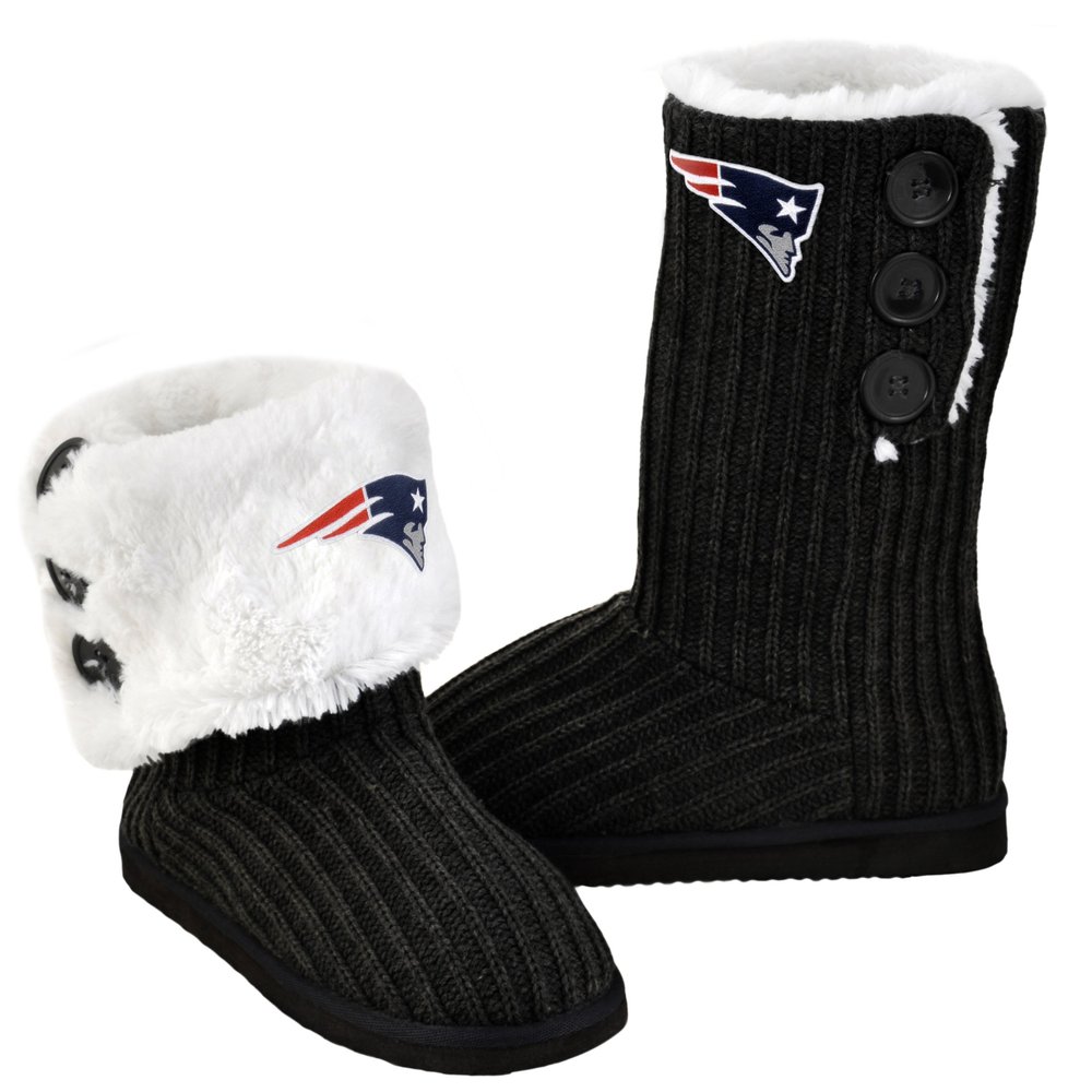 FOCO New England Patriots Knit High End Button Boot Slipper Medium
