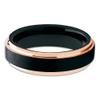 6mm Tungsten Carbide Wedding Ring Black Brushed Finish Rose Gold Stepped Edge Unisex Band 7.5 view 2